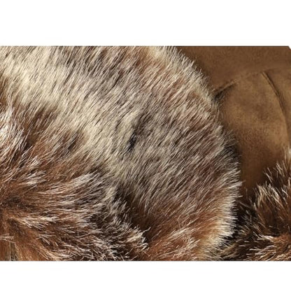 Men Russian Cossack Ushanka Trapper Hat Suede Faux Fur Hunter Hat Thick Furry Trooper Hat with Earflaps Skiing Cap - color: Brown
