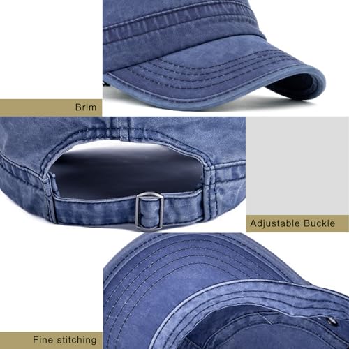 Cadet Army Cap Military Style Hats Flat Top Cap Baseball Hat for Men Women - color: Washed Navy Blue