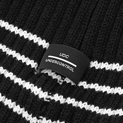 UNDERCONTROL Flexible Fit Logo Embroidery Unisex Fall Winter Thin Long Acryl Trawler Beanie Knit Slouchy Skull Ski Hat Korea - color: Black