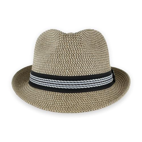 Belfry Men/Women Summer Straw Pork Pie Trilby Fedora Hat in Blue, Tan, Black - color: Beige, size: Large
