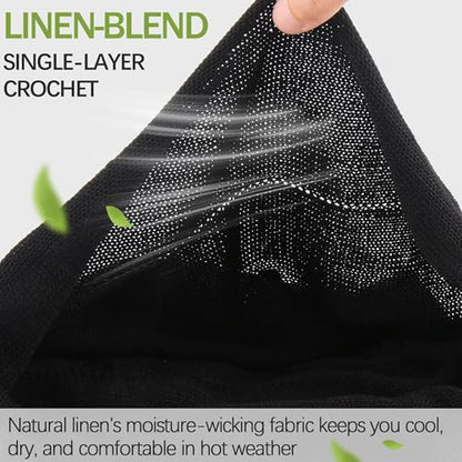 Ababalaya Breathable Cotton Linen Slouchy Beanie Hat for Women - color: Black