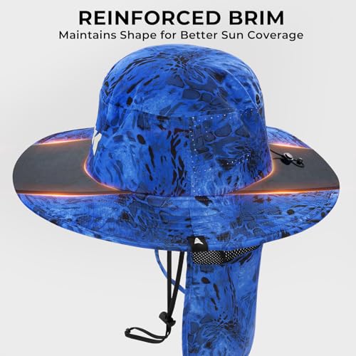 KastKing Sol Armis UPF 50 Boonie Hat for Sun Protection,Men Women - color: Deep Blue (With Shield)
