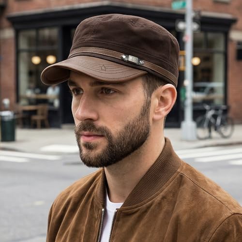 Army Cadet Cap for Men Women Military Flat Top Cap Baseball Caps - color: Star Coffee