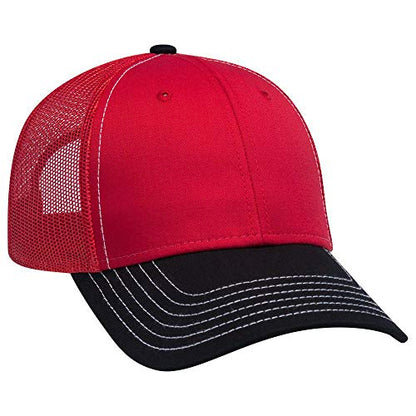 OTTO 6 Panel Low Profile Contrast Vertical Mesh Back Cap - color: Blk/Red/Red