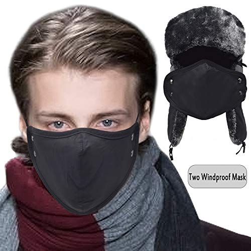 Winter Trapper Hats Ushanka Russian- Men Women Trooper Ear Flaps Hunting Face Masks Ski Snow Cold Weather - color: Black