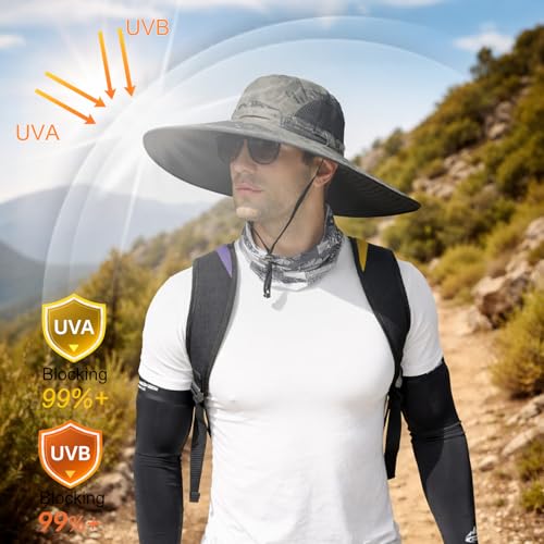 HUAMULAN Men Women 6" Wide Brim Sun Hat Summer Fishing Hats UV Protection - color: Hyp002-junlv-smo