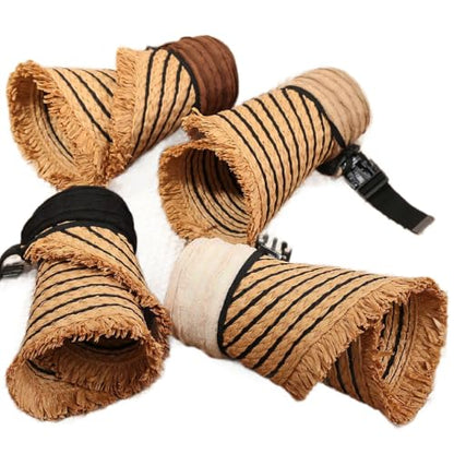 Straw Sun Visor Summer UV Protection Packable Wide Brim Beach Hat Ponytail Women - color: B-coffee