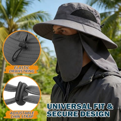 Wide Brim Sun Bucket Hat, Waterproof Boonie Hat for Men & Women - color: 07 Dark Grey