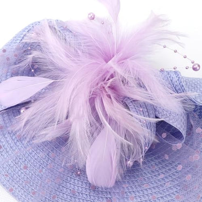 DRESHOW Fascinators Hat Flower Mesh Feathers Hat with a Headband and a Clip 7.9" Tea Party Headwear for Women - color: 1 Pack Folded Style 1: Lavender / 7.9"
