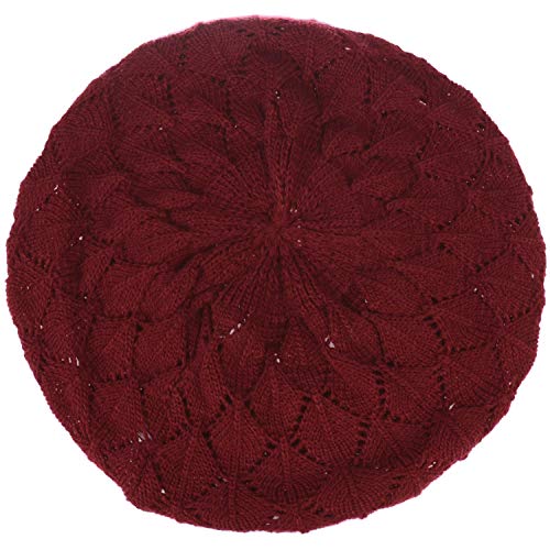 BYOS Chic Parisian Style Soft Lightweight Crochet Cutout Knit Beret Beanie Hat - color: 2-pack Leafy Red Wine & Black