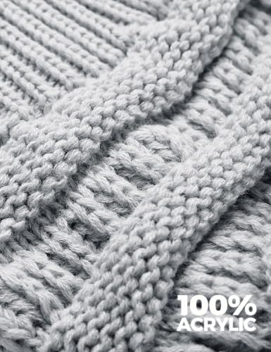 Slouchy Beanies for Women Cable Knit Winter Hats Ladies Gifts Chunky Skull Cap Thick Warm Stocking Caps for Cold Weather - color: Light Grey