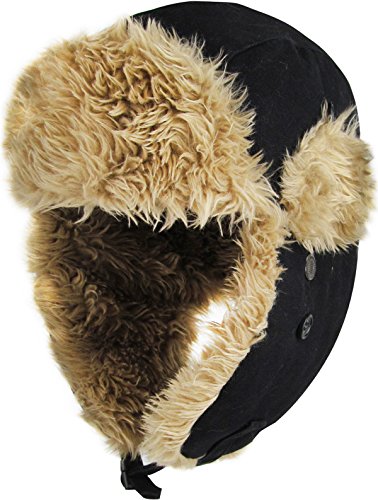 Wool Blend Aviator Trapper hat Trooper Ear Flaps Ushanka Eskimo Russian Warm Winter Cold… - color: 4. Black Canvas