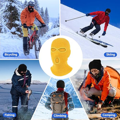 Pukavt 2 Pack 3 Hole Winter Knitted Mask, Ski Mask Balaclava Cap - color: Yellow