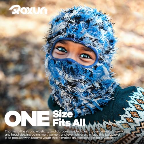ROXUN Distressed Ski Mask Balaclava, Yeat Shiesty Fluffy Knitted Full Face - color: 01- Green Mixed