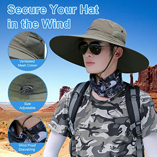 HUAMULAN Men Women 6" Wide Brim Sun Protection Hat Summer Fishing Hats - color: A3-armygreen