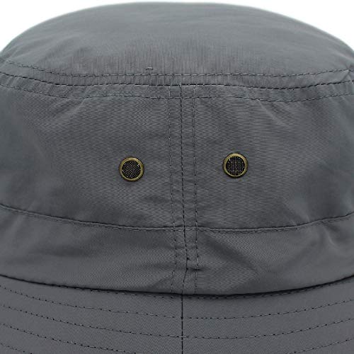 Women Lightweight Safari Sun Hat Quick Dry Fishing Hat with Strap Cool - color: Dark Grey