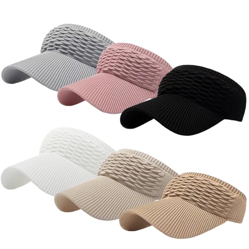 Sun Visor Hats, Wide Brim Sun Hats with UV Protection, Knitted Running Visors for Women - Ponytail Friendly, Quick Drying - color: 6pc-1