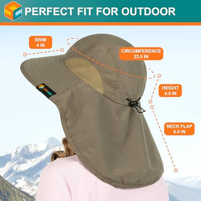 SUN CUBE Wide Brim Sun Hat with Neck Flap for Men Women, UPF50+ Fishing - color: Olive