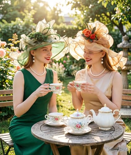 ORIDOOR Women Hats Headband Hairpin Organza Fascinator Church Hat Floral Tea Party Wedding Hat - color: 005 Olive-green