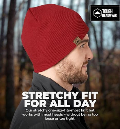 Tough Headwear Knit Beanie Hat - Stretch Fit Winter Hats for Men - Breathable Beanie for Women - Durable Acrylic Winter Cap - color: Maroon