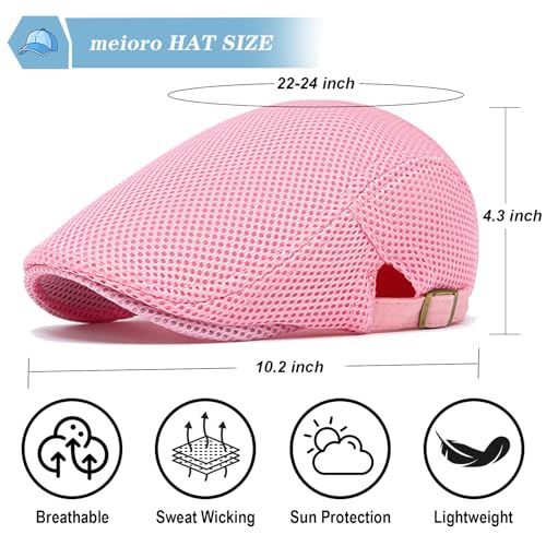 meioro Mens Breathable Mesh Summer Hat Adjustable Flat Cap Newsboy Beret Ivy Cap Irish Cabbie Fishing Hats - color: Pink