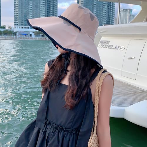 HUAMULAN Women Summer Vacation Wide Brim Sun Hat Reversible Fishing Hats - color: M0004-khakiblack