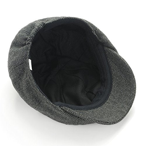 Gatsby Newsboy Hat Men Women Classic Herringbone 8 Panel Trendy Tweeb Flat Cap - color: B Dark Gray