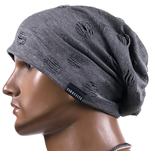 VECRY Men Slouch Hollow Beanie Thin Summer Cap Skullcap - color: Print Grey
