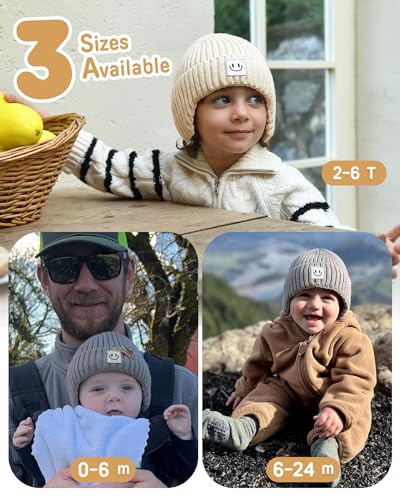 FURTALK Baby Beanie Toddler Winter Warm Hat Infant Soft Fleece Lined with Earflap Cute Knit Kids Caps - color: Black+beige, size: 6-24 Months