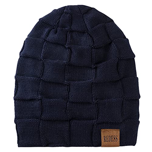 REDESS Beanie Hat for Men and Women Winter Warm Hats Knit Slouchy Thick Skull Cap with Face Cover - color: Sea Blue