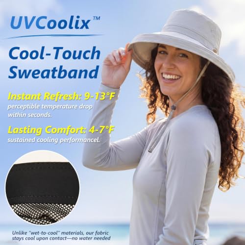 TOP-EX UVCoolix Women's UPF 50+ Wide Brim Cooling Sun Hat - color: Khaki, size: Medium-Large