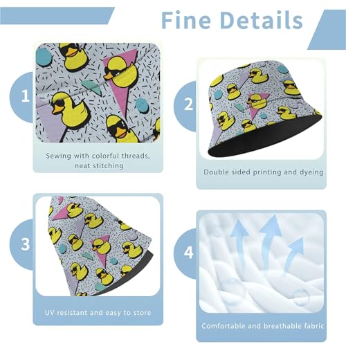 Amasnay Neon Bucket Hat Cotton Double-Side-Wear Reversible Sun Hat for Women Men, Summer Vacation Travel Beach Fisherman Hat - color: 80s 90s Duck