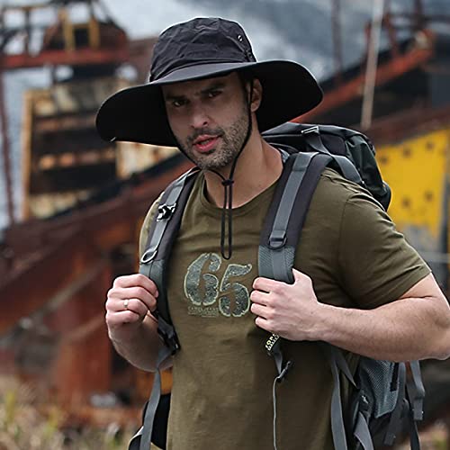 Wide Brim Sun Protection Hat Outdoor Unisex Ventilated Hats for Hiking Beach Fishing Safari Garden Lawn Yard Work Kayaking - color: Gud77-black