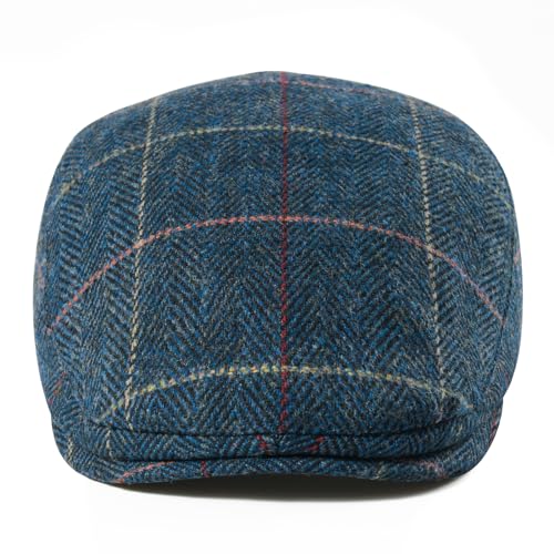 FEINION Men Wool Blend Flat Cap Tweed Newsboy Ivy Hat - color: Plaid Blue