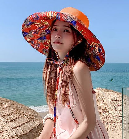 HUAMULAN Wide Brim Women Summer Sun Floppy Hat Reversible Beach Bucket Hat - color: M2446-jvse