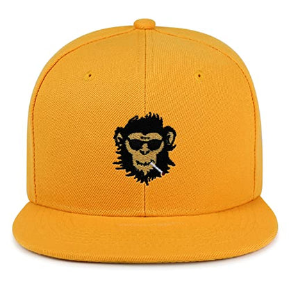 Smoking Monkey Hip-Hop Snapback Hat Embroidered Baseball Cap Wild Animal Funny - color: 09. Yellow