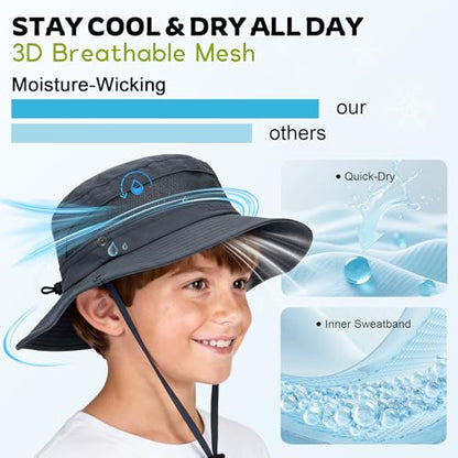 Komorebi UPF 50+ Kids Sun Hat，Wide Brim Bucket Hats for Kids Beach Outdoor - color: Lake Blue