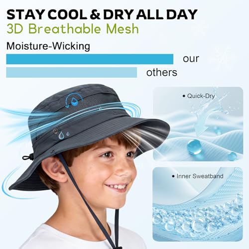 Komorebi UPF 50+ Kids Sun Hat，Wide Brim Bucket Hats for Kids Beach Outdoor - color: 06 Army Green