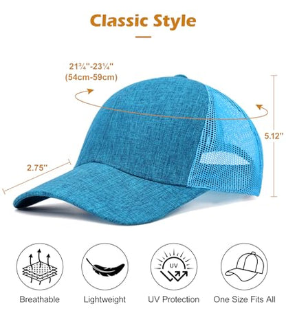 Blank Mesh Back Trucker Hat for Men and Women, Unisex Adjustable Snapback Baseball Cap, Adult Plain Classics Retro Hat - color: Sky Blue