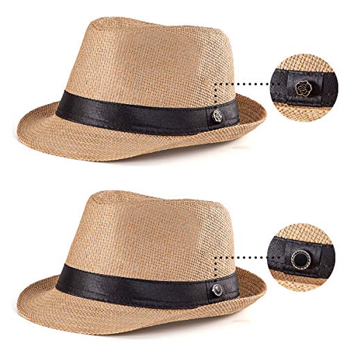 XL Straw Fedora Hats for Men Summer Trilby Beach Travel Panama Casual 7 1/2 - color: Khaki