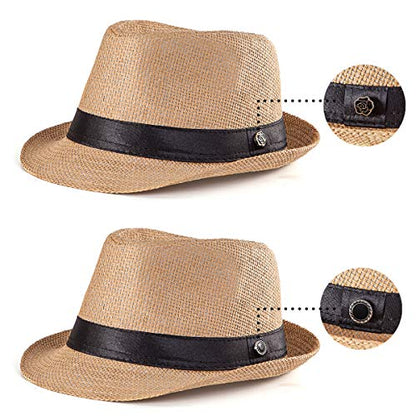 XL Straw Fedora Hats for Men Summer Trilby Beach Travel Panama Casual 7 1/2 - color: Khaki