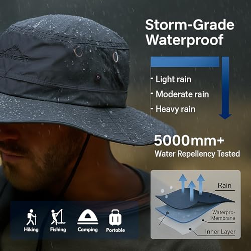 TOP-EX Waterproof Wide Brim Sun Hat for Men, UPF 50+, Large Sizes - color: Te00702_dark Grey, size: X-Large-XX-Large