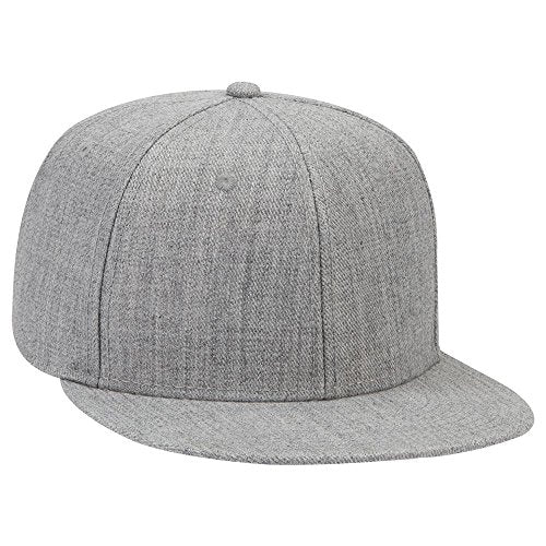 OTTO SNAP Wool Blend Twill Round Flat Visor 6 Panel Pro Style Snapback Hat - color: Heath. Gray