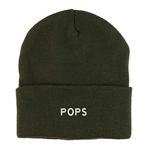 Trendy Apparel Shop Pops Embroidered Winter Long Cuff Beanie - color: Olive