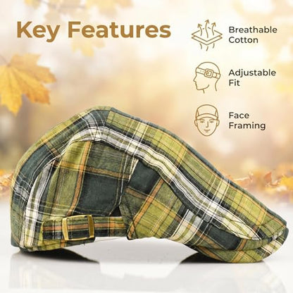 Women's Berets: Black Houndstooth Red Beret Hats for Women Fall Winter Fashion Outfit - color: Advance-plaid-green