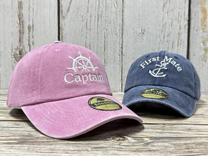 Embroidered Captain & First Mate Baseball Caps Set for Men Women - color: Captain (Pink) - Toddler First Mate (Navy)