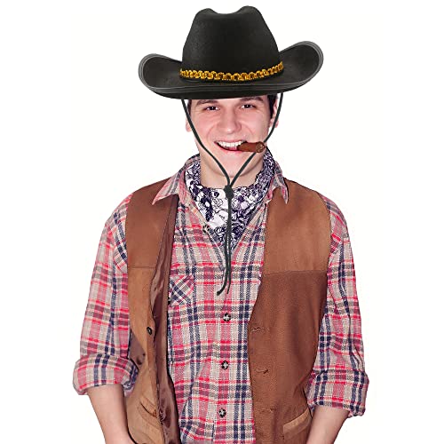 4 Pack Pinch Front Cowboy Hat Novelty Western Cowboy Cowgirl Hat for Adult Halloween Cosplay Dress up - color: Black