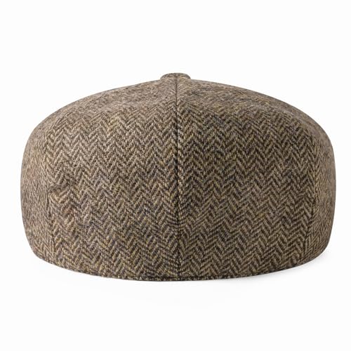 Men Wool Blend 8 Panel Newsboy Cap - color: Herringbone Khaki, size: 7 5/8