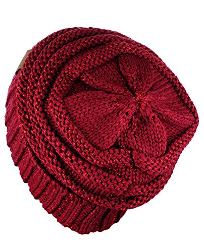 NYFASHION101 Slouch Wrinkled Beanie Cap Slouchy Skull Hat - color: Burgundy Metallic