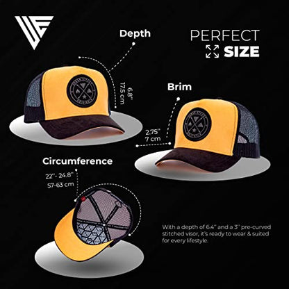 Urban Effort Trucker Hat for Men & Women, Mesh Back Baseball Cap, 5 Panel - color: Black + Gold, style: Mesh Back